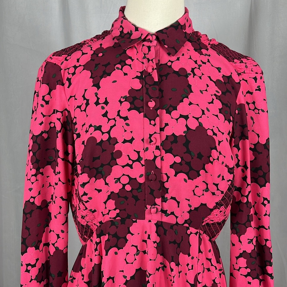 Kate Spade New York Bubble Dot Smocked Dress in Rhubarb Jam. - Picture 7 of 16